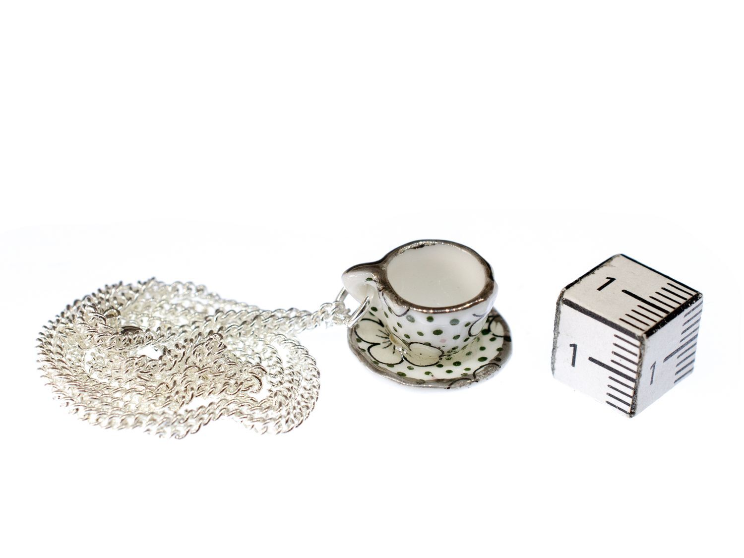 Necklace Tea Coffee Miniblings 45cm Tea Cup Set Porcelain Dots Green