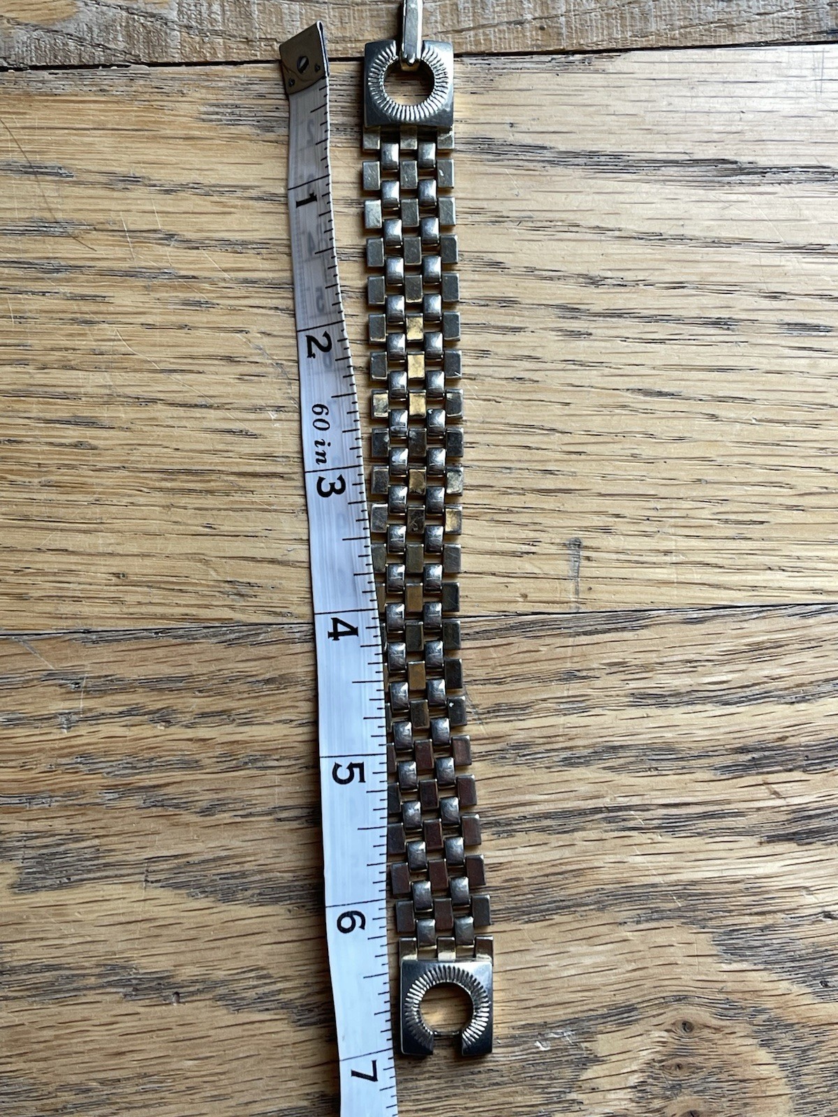 Vintage Two Tone Link Bracelet 7” Heavy 30g Industrial Modernist Clasp