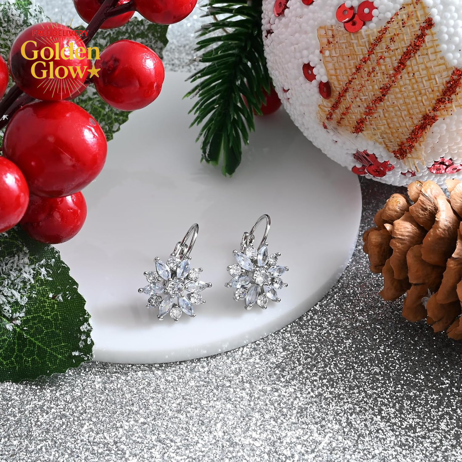 Snowflake Earrings Cubic Zirconia Earrings Sterling Silver Earrings Leverback Ea