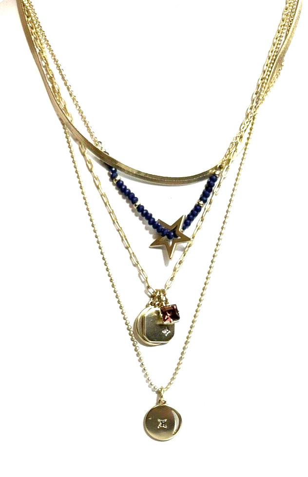 Lucky Brand Gold Tone Star Charm Layered Necklace 3 Strand Pendant NWT 3-in-1