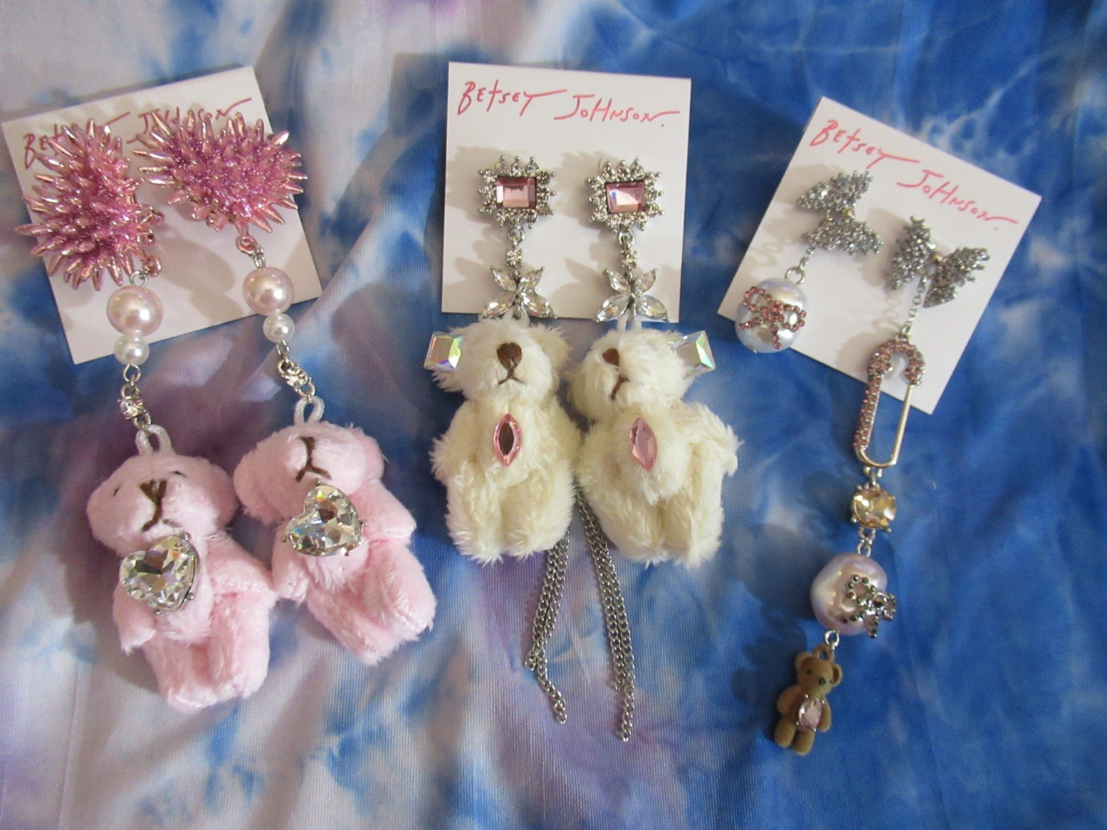 Betsey Johnson Spikey Heart Teddy Bear Flush Teddy Bear Safety Pin Bear Earrings