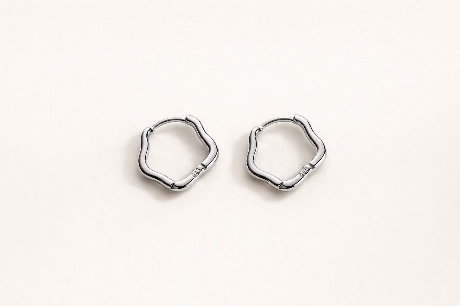 Silver Wavy Huggie Earrings,Organic Shape Small Hoop Earrings for women 046