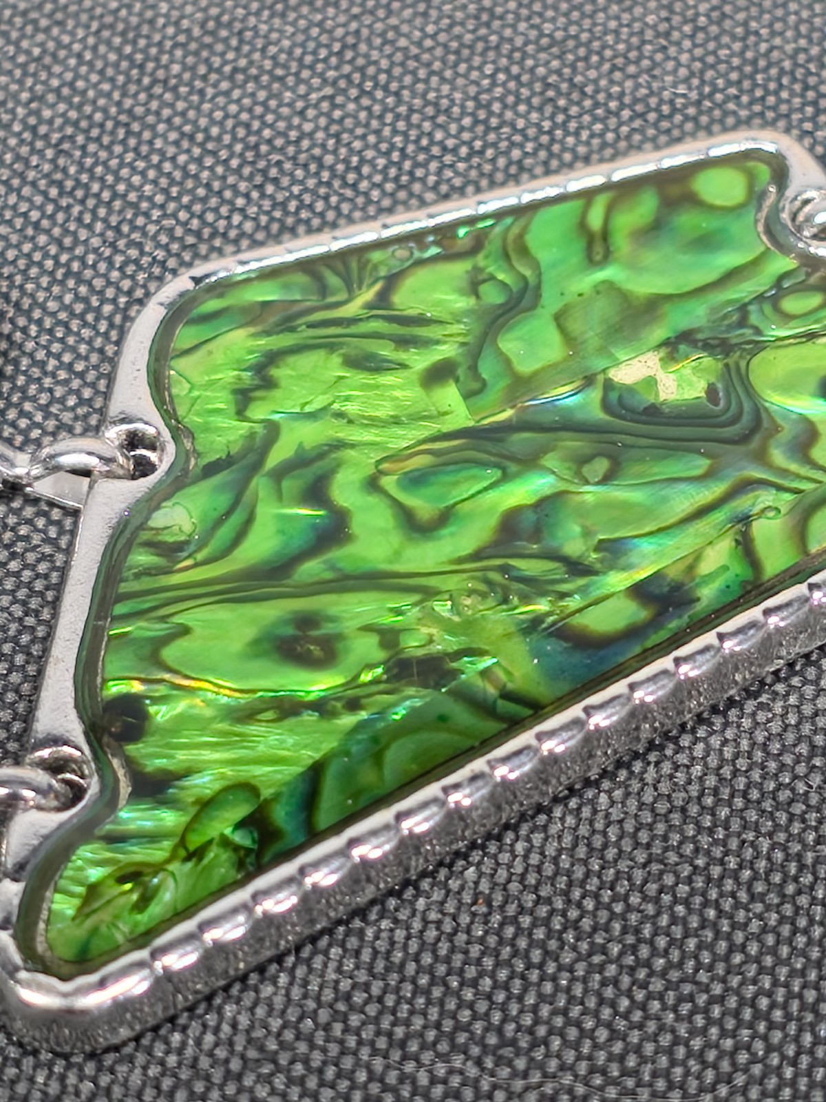 Artisan Abalone Shell Necklace Earring Set Silver Tone Rectangle Mosaic 16-18″