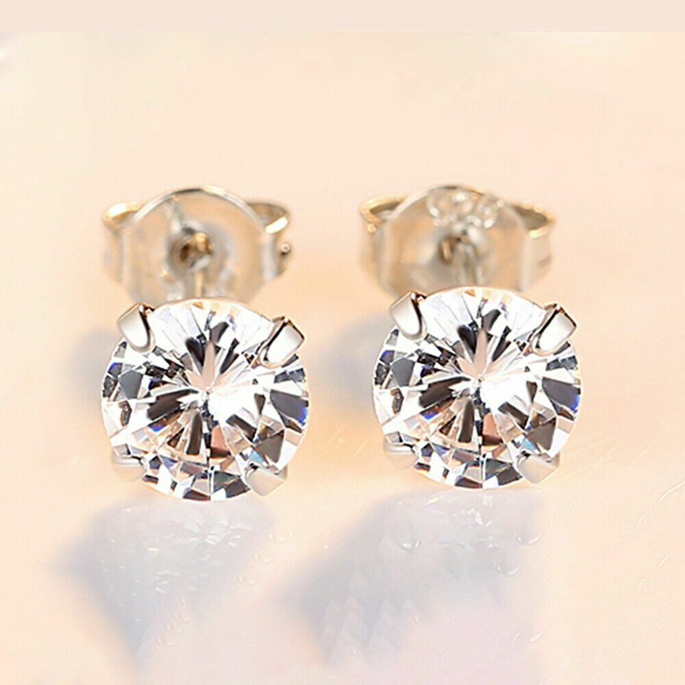 1-3 Pairs 925 Sterling Silver Round Earrings Cubic Zirconia Womens Mens Jewelry