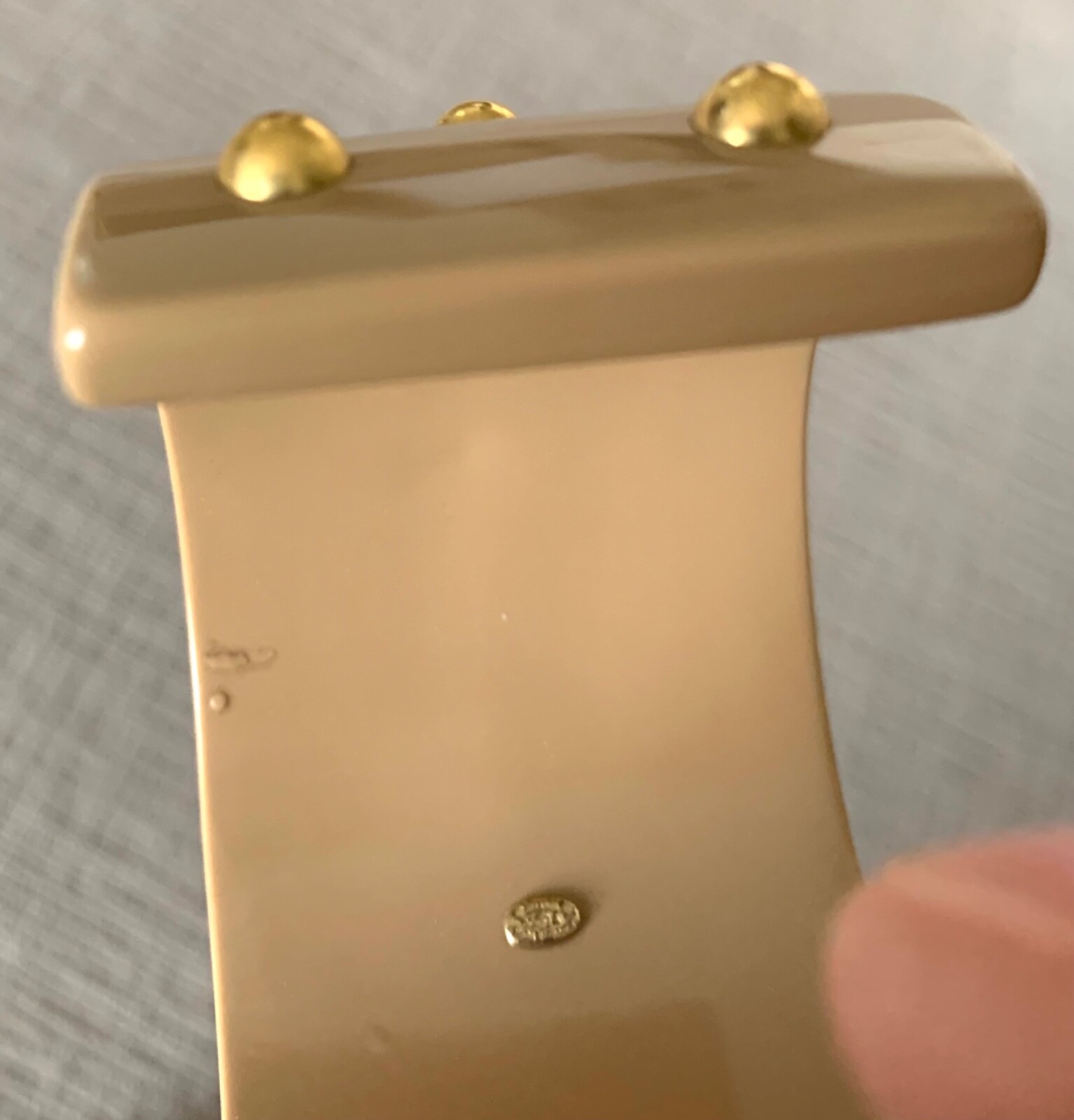 5 DAYS SALES AUTH. Vintage CHANEL Wide Bangle with Gold Plated studs.