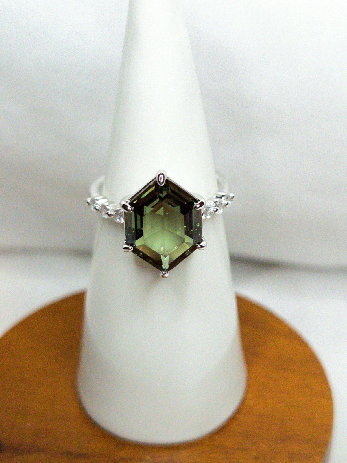 Bomb Party Ring Size 7 “Sunlit Moments” Tourmaline Green Spinel On Rhodium Pl