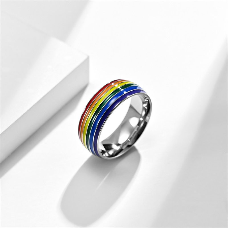 Rainbow Titanium Steel Ring Hand Jewelry Stainless Steel Flag Gay Sources Niche