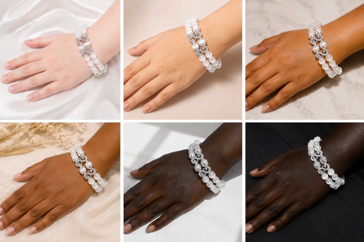 White crystal Beaded Bracelet Handmade Stretch Bracelet,Elegant Women’s Jewelry