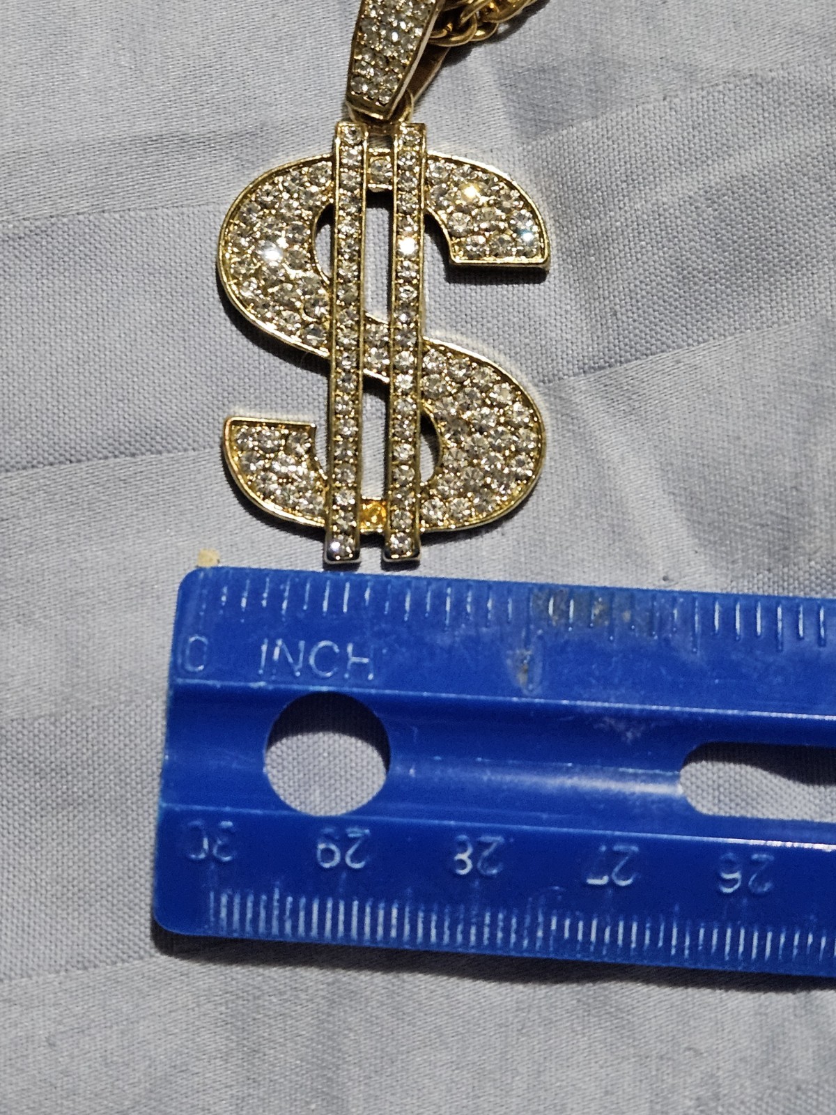 Gold Tone Bling Dollar Sign Necklace 24 ” 30 g