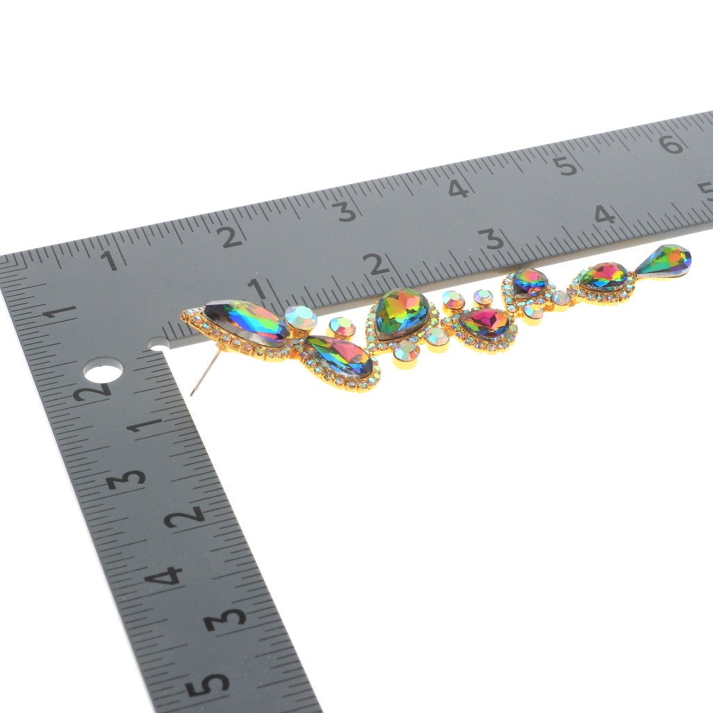 Gold Tone Alloy Metal Rhinestone Drop Post Earrings ESE1077-CAB