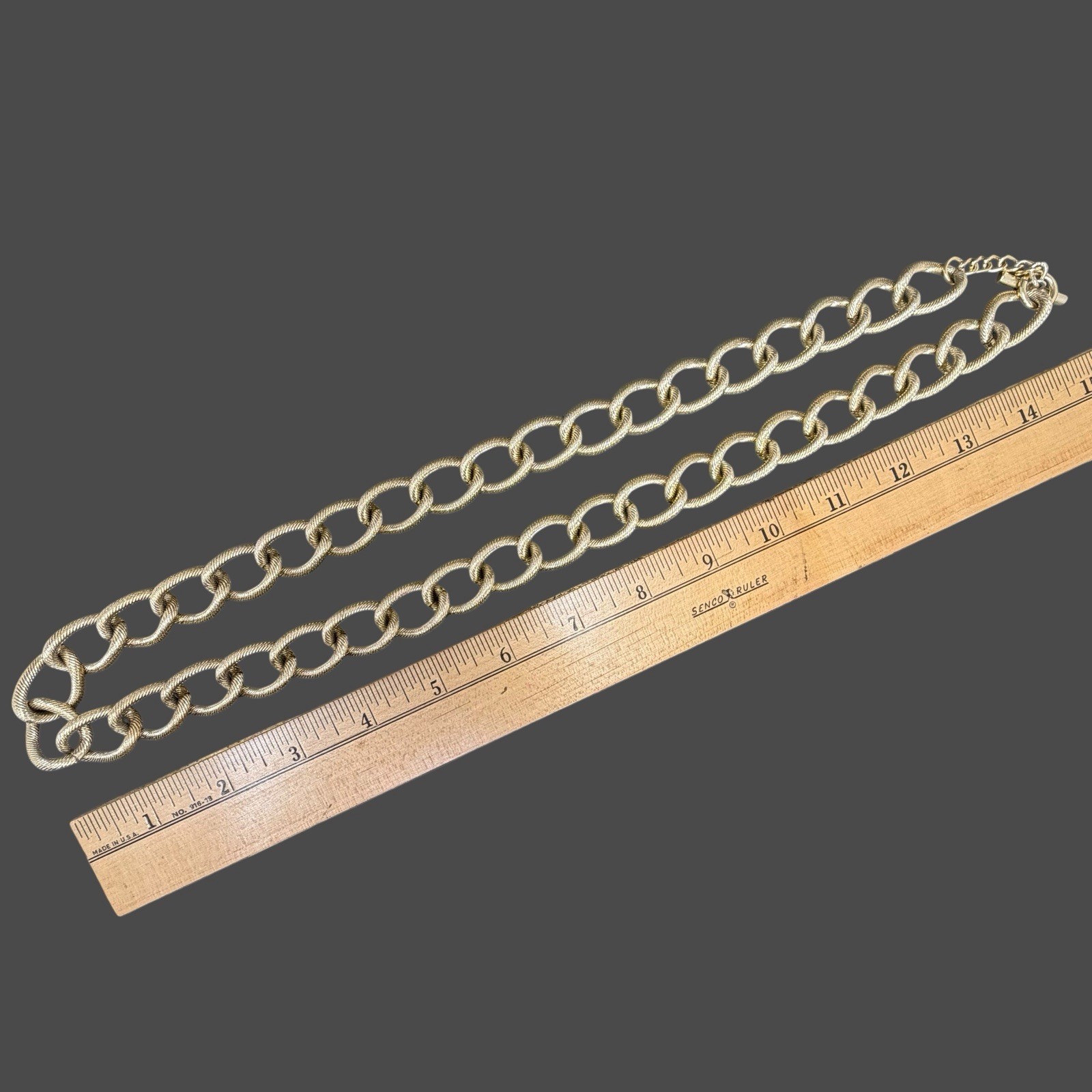 Vintage Lot of 2 Textured Aluminum Chain Link Necklaces Gold Tone & Silver Tone