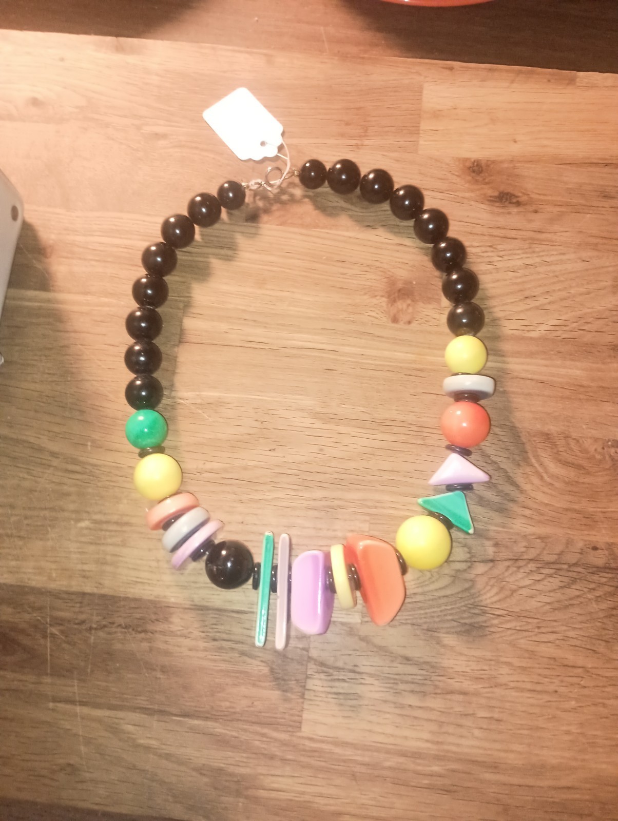 Vintage 1980s New Wave Memphis Style Geometric Acrylic Bead Statement 18 in