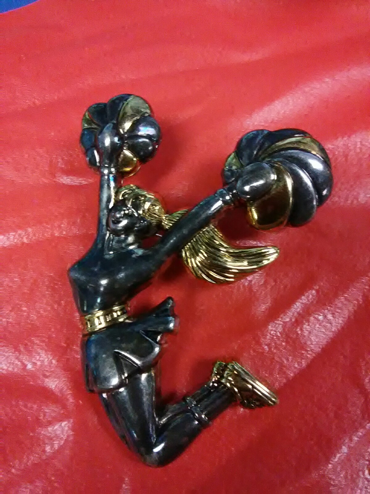 bronze look cheerleader brooch slider pendant necklace costume jewelry