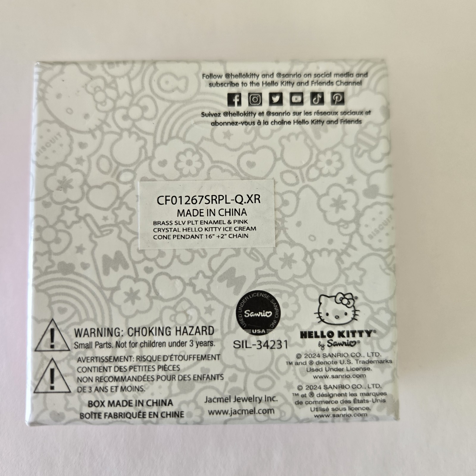 Hello Kitty Jewelry Fine Silver Plated Ice Cream Cone Charm Pendant Necklace NIB