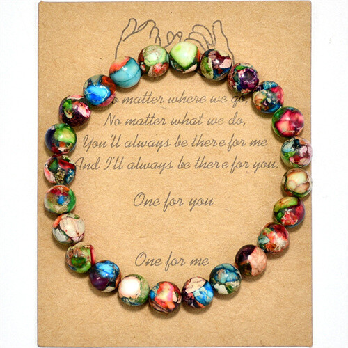 8mm Rainbow Sea Sediment Jasper Round Ball Stretchy Bracelet About 7.5″ C103