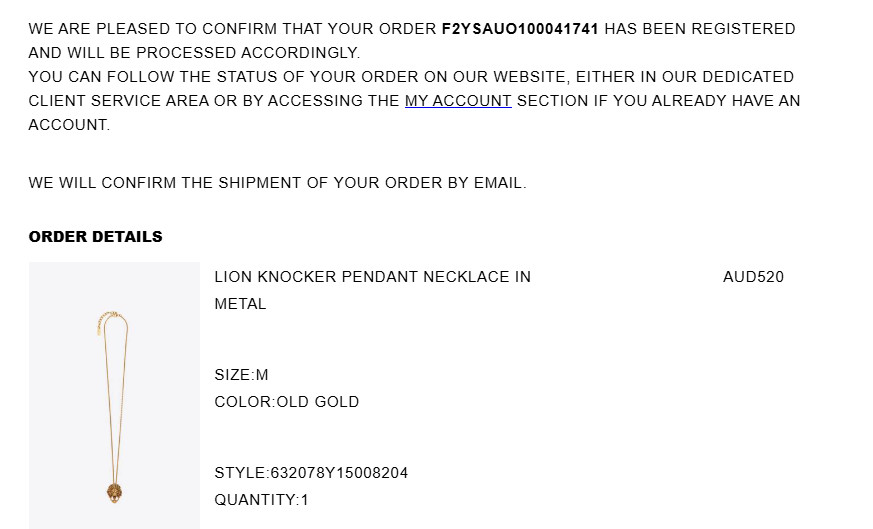Saint Laurent YSL Lion Knocker Pendant Necklace Old Gold Metal Full Set Box Dust