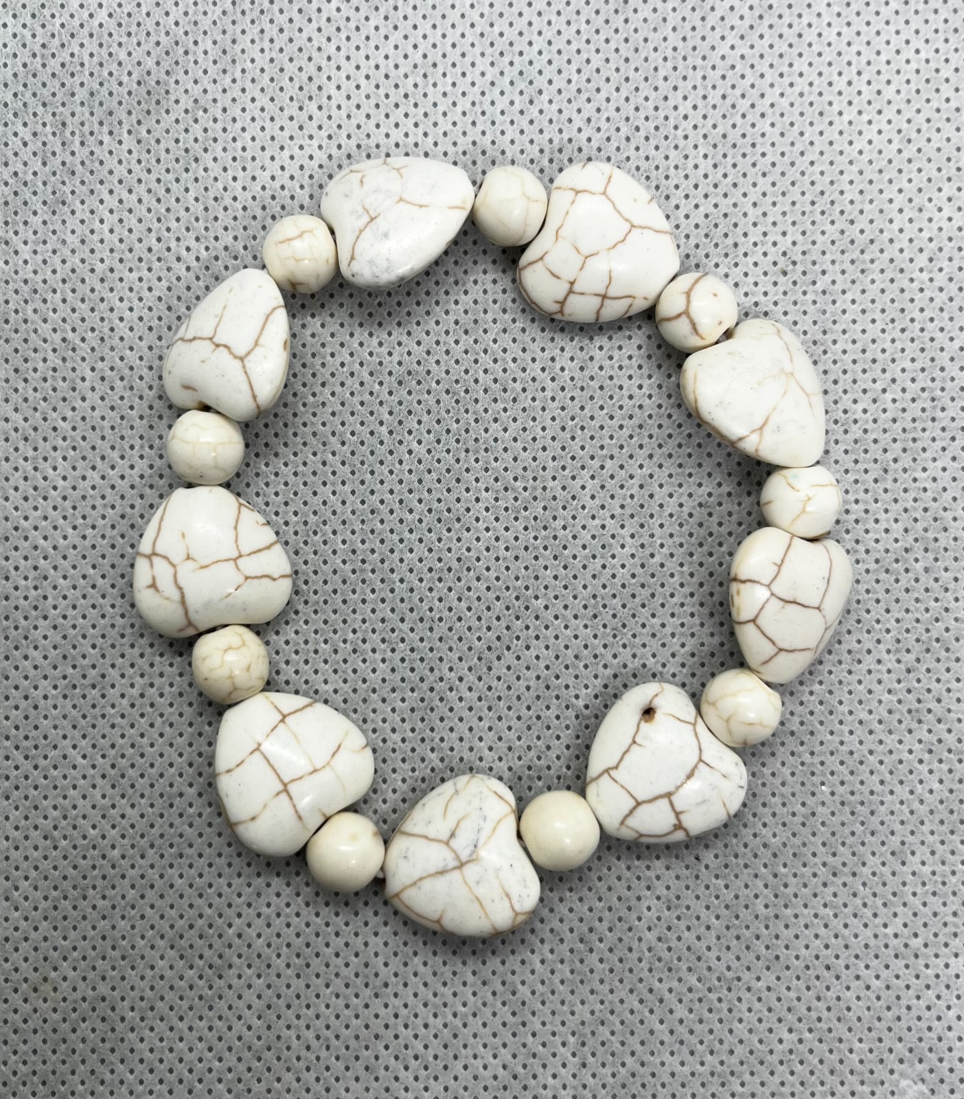 Semi Precious Stone Love Heart Stretch Bracelet Turquoise White Black