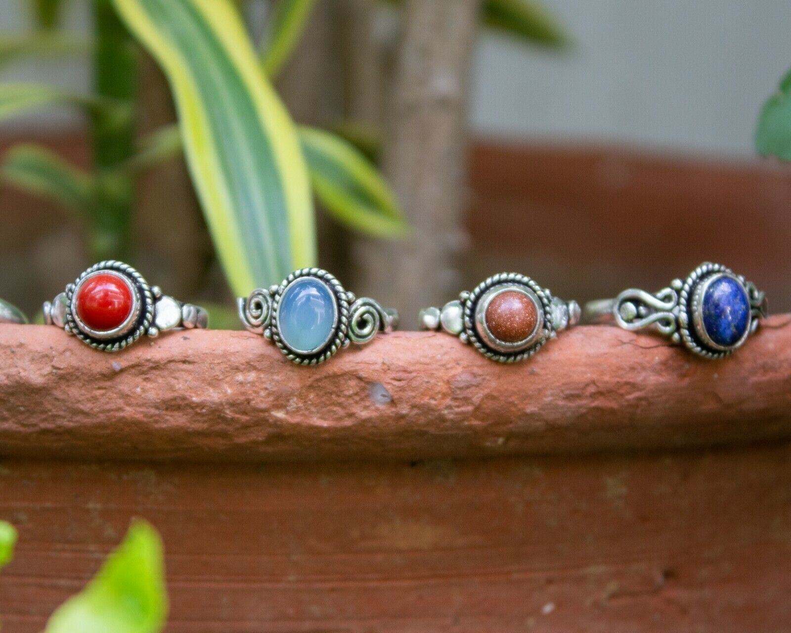 Assorted Mix Gemstone Rings Lot~925 Sterling Silver Plated Minimalist Boho Rings