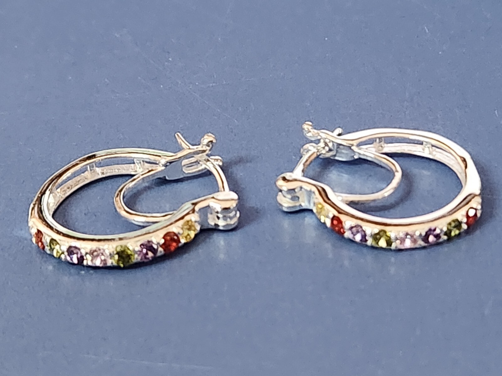 Multi-Color Simulated Diamond Hoop Earrings in Sterling Silver 1.00 ctw 20mm