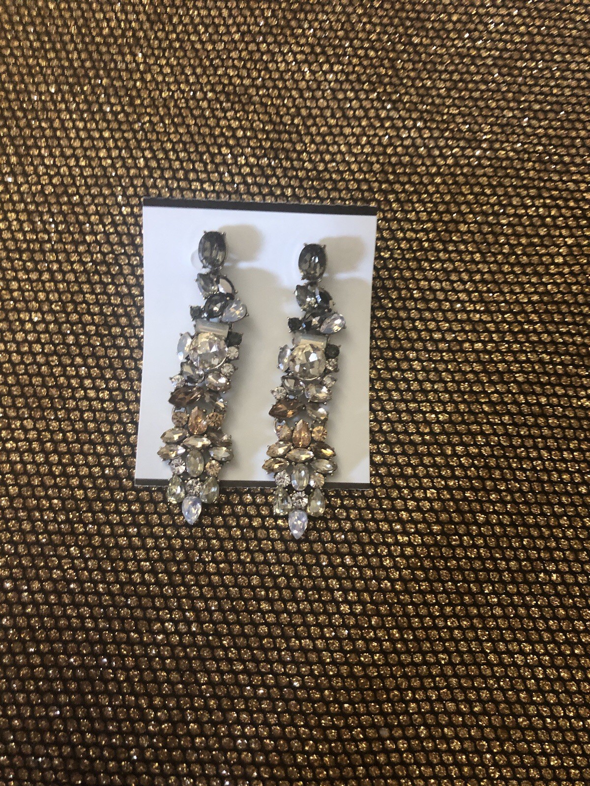 Gray/peach/clear/bronze rhinestone dangle cocktail Pierced￼earrings￼