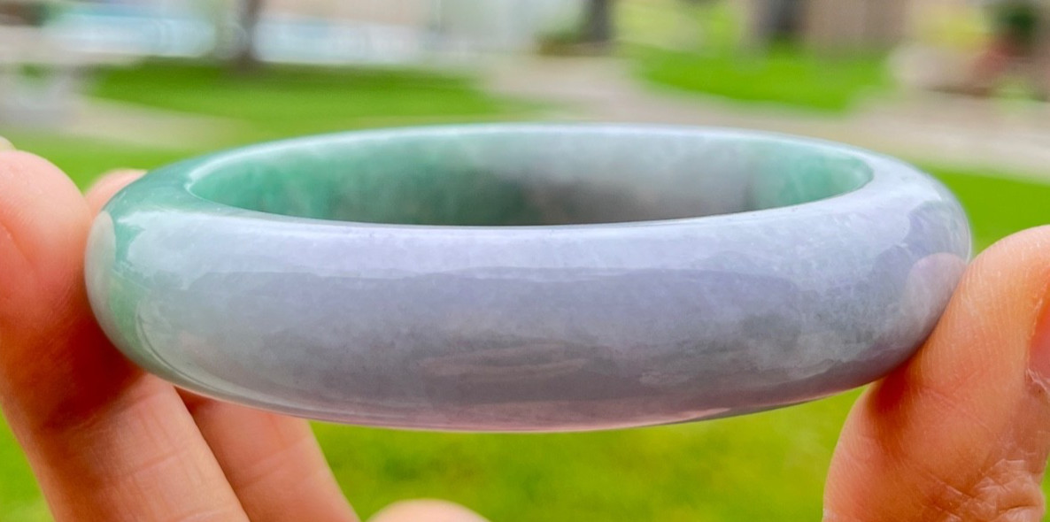 Natural Grade A Burmese Jadeite Bangle 52.7mm Lavender & Green – Unique Piece