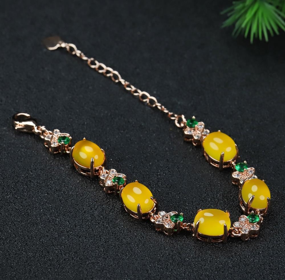 Girl Mothers Lady Women Yellow Jade Beads Bracelet Jewelry Gift Box DD301