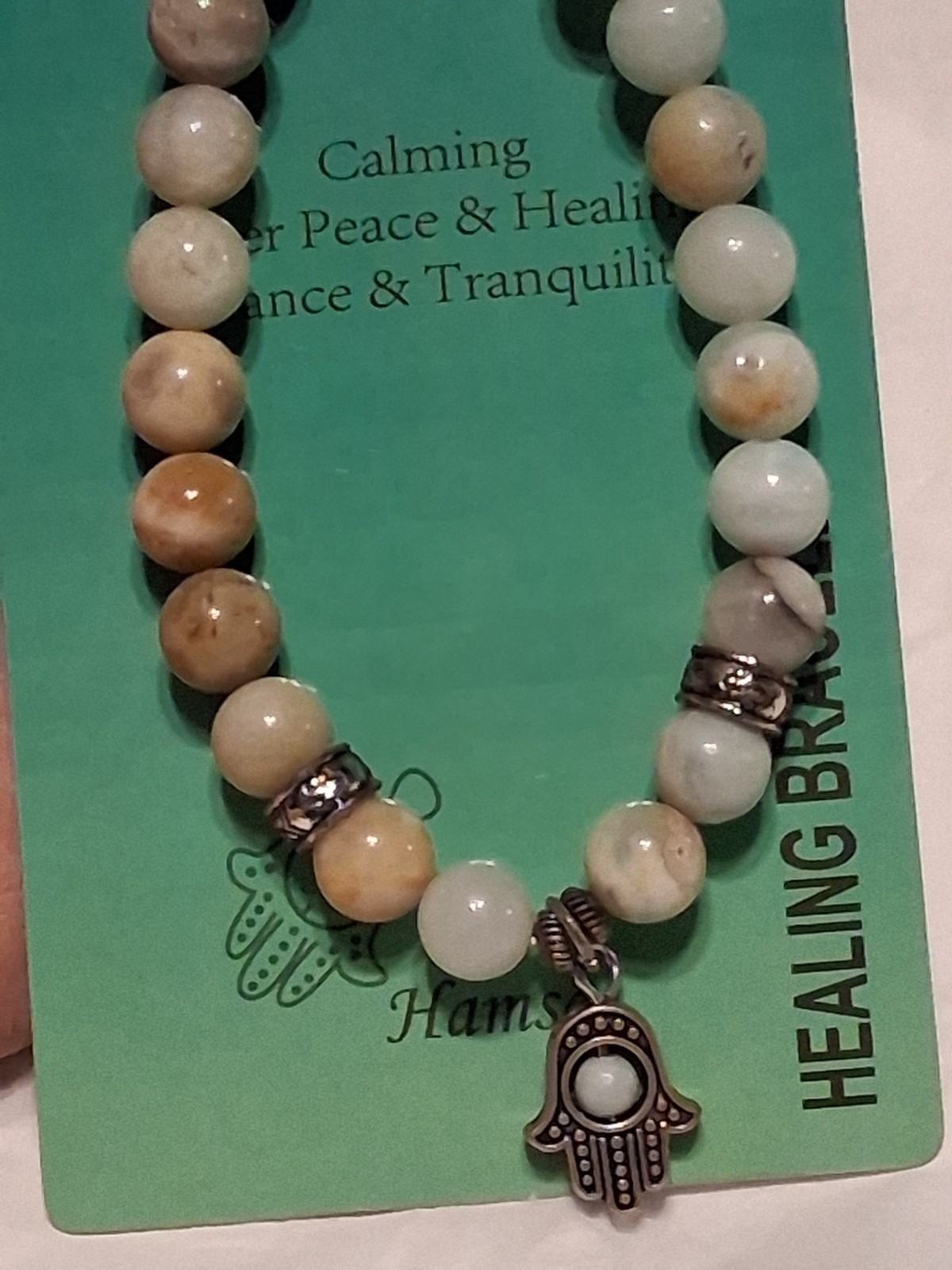 Amazonite Bracelet Healing Crystal Beads Calming Energy Balance Health Jewelry