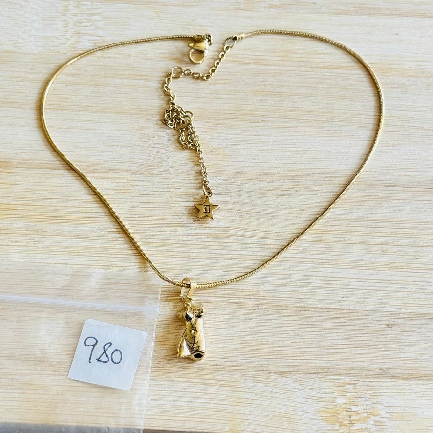 Dalmata Female Torso Sculpture Gold Necklace Stainless Steel Goth Rockabilly 17″