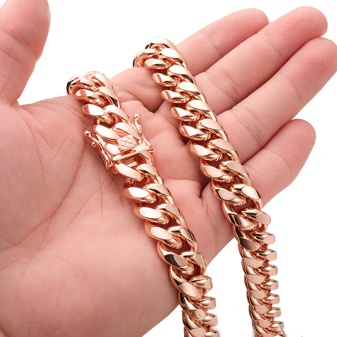 Unisex Rose Gold Stainless Steel Miami Curb Cuban Link Chain Necklace 10/14MM