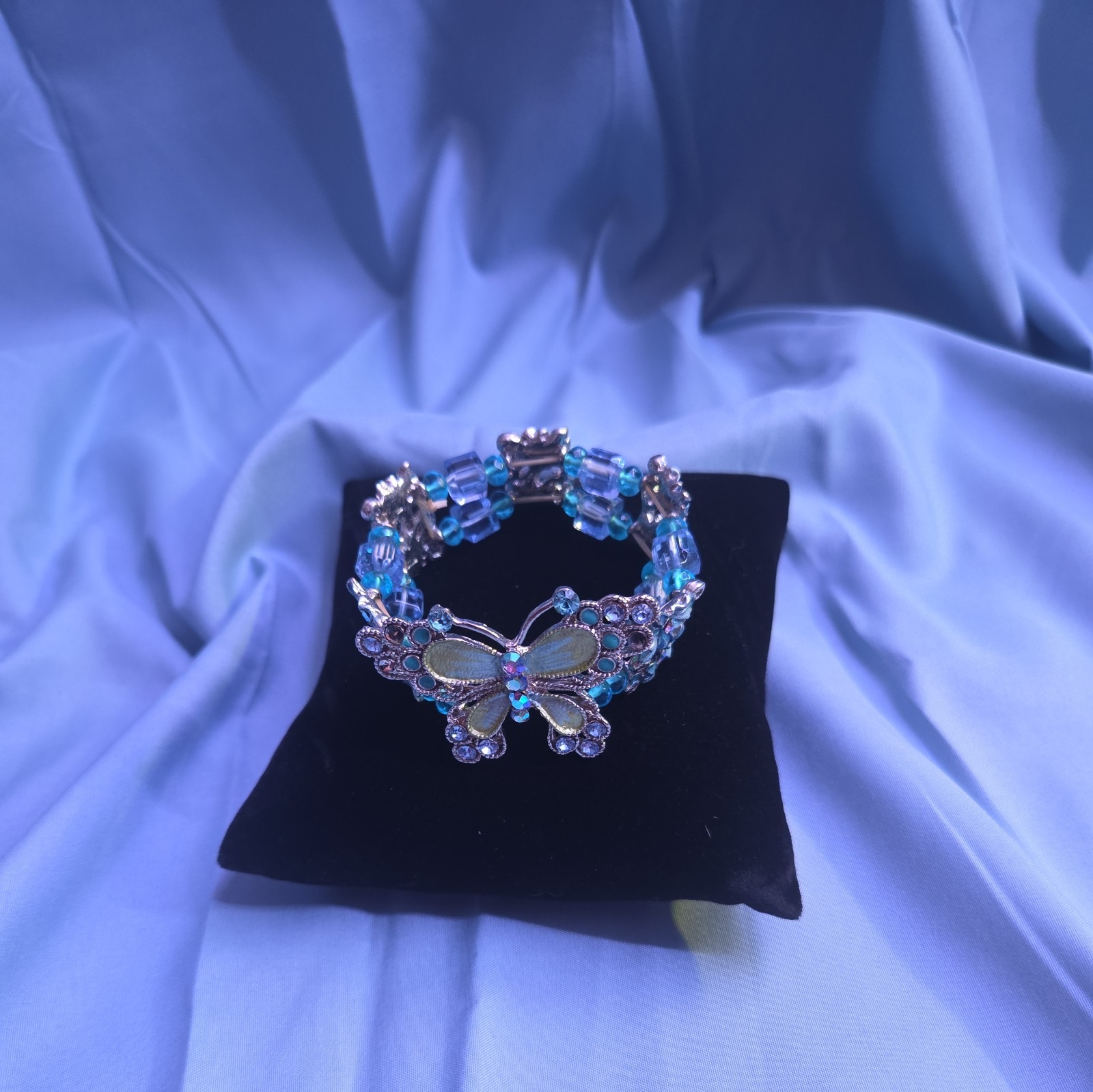 Estate Silver Tone Butterfly Flower Cuff Bracelet 7-inch Vintage Estate