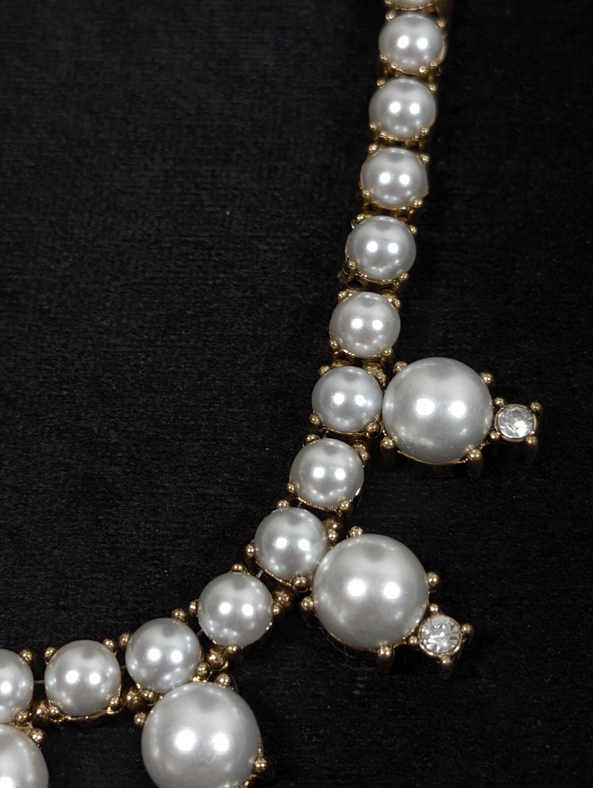 Gold Tone White Faux Pearl Rhinestone Tennis Statement Neckalce Bridal 17 in
