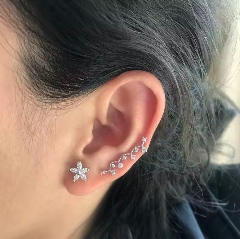 Line Crawler Gold Silver Cartilage Helix Lobe Tragus Conch Earring Gift for her