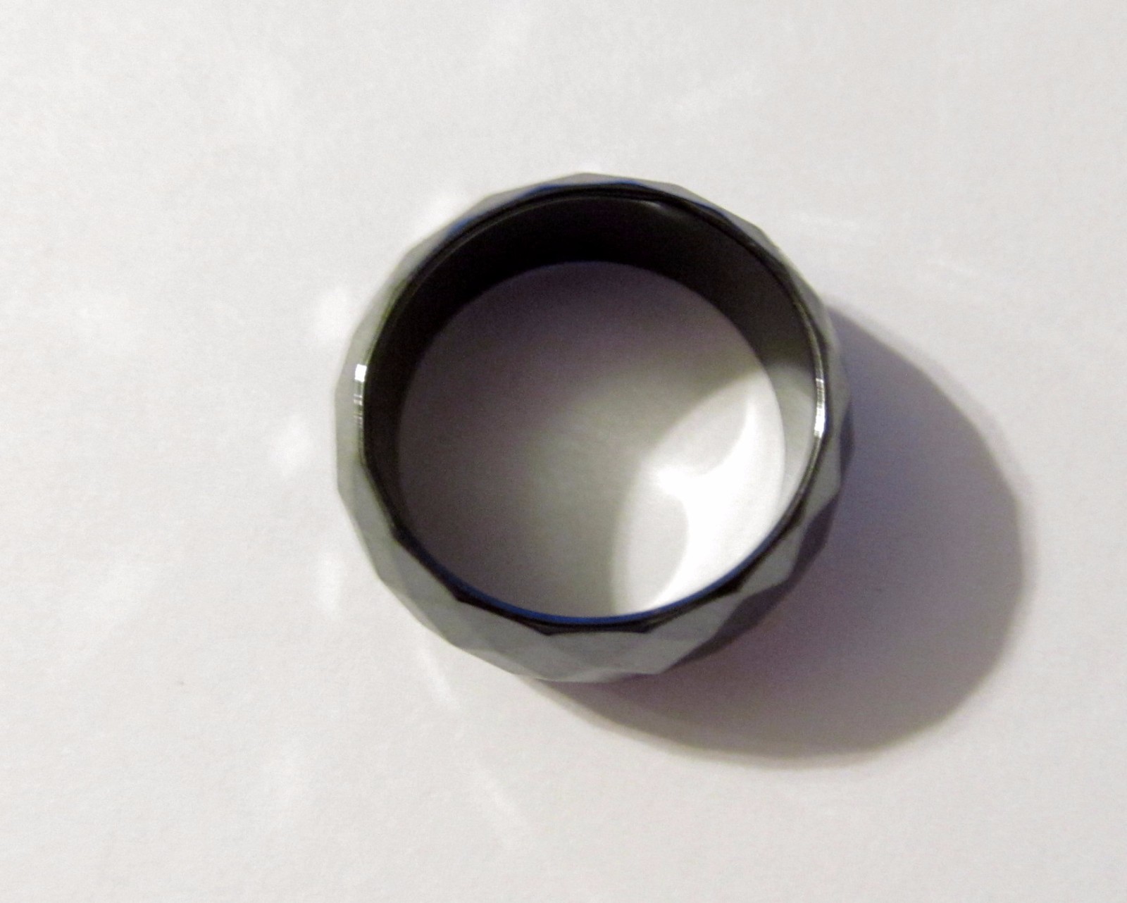 Genuine Faceted Black Hematite 9mm WIDE Band Ring Various Sizes HEMR1W