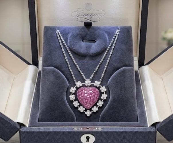 2ct Heart Cut Simulated Pink Ruby/Diamond Halo Heart Pendant14k Rose Gold Plated