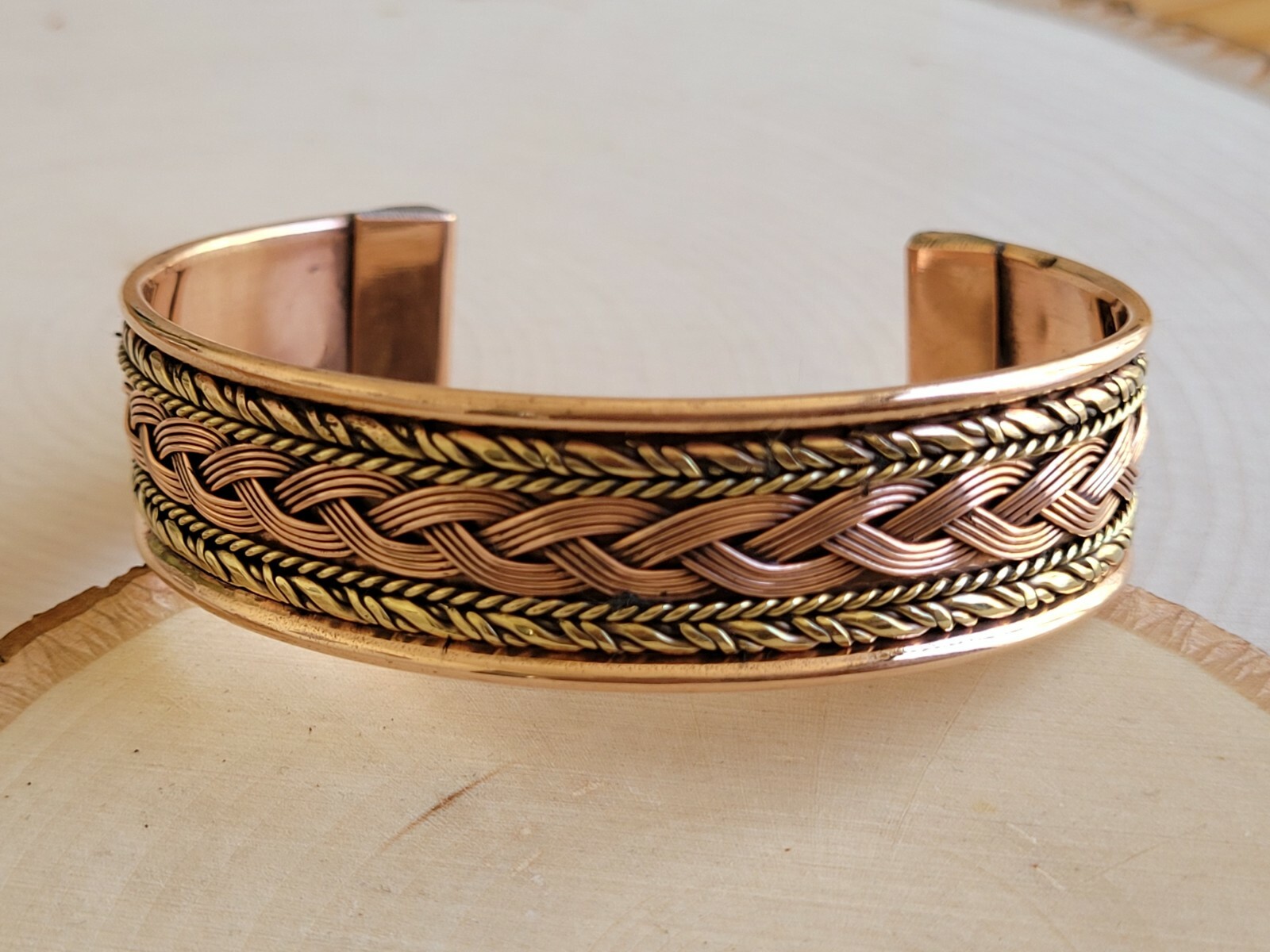 Solid Copper Two Tone Cuffed Health Bracelet – Pure Copper Cuff Bracelet