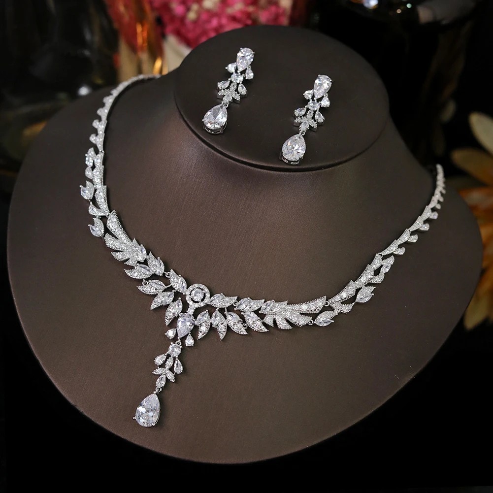 Premium Bridal wedding Jewelry Sets Necklace Engagement Dinner Party Earrings