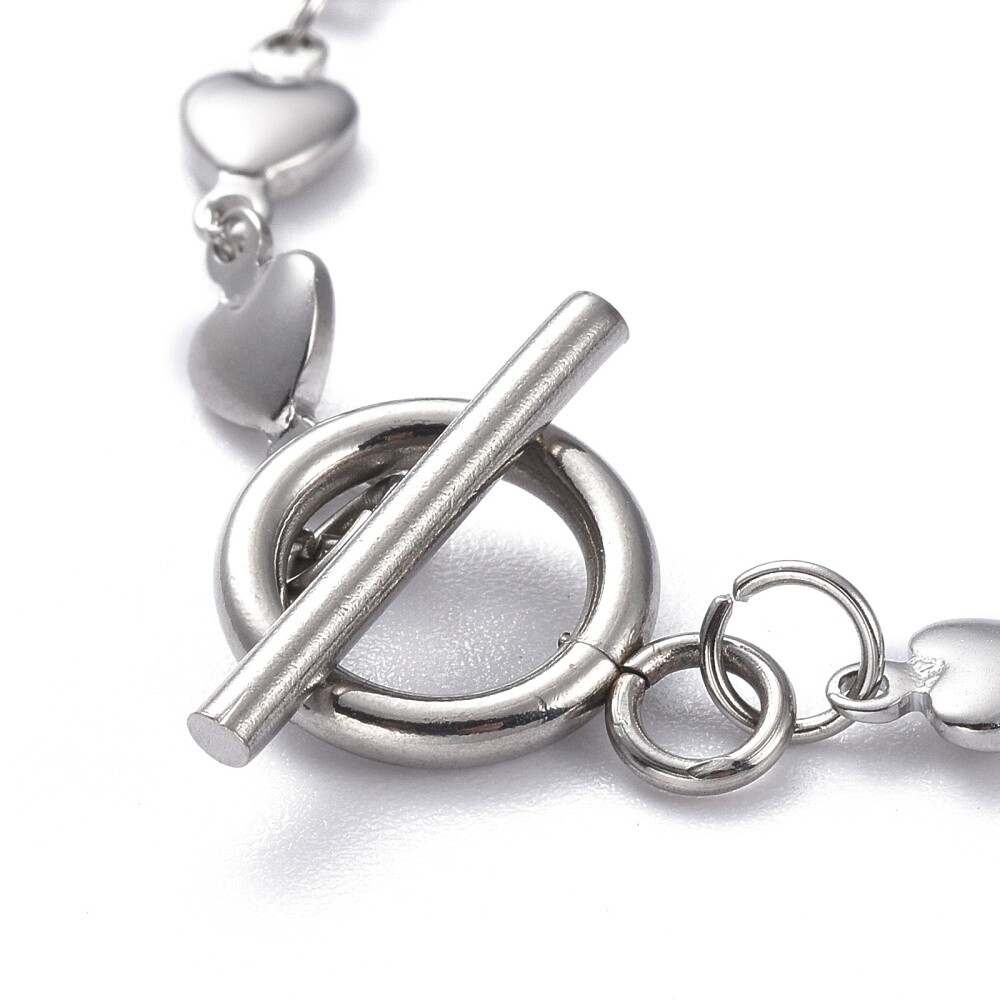 Stainless Steel Heart Chain Bracelet Steel Toggle Silver 7.5″ Z163