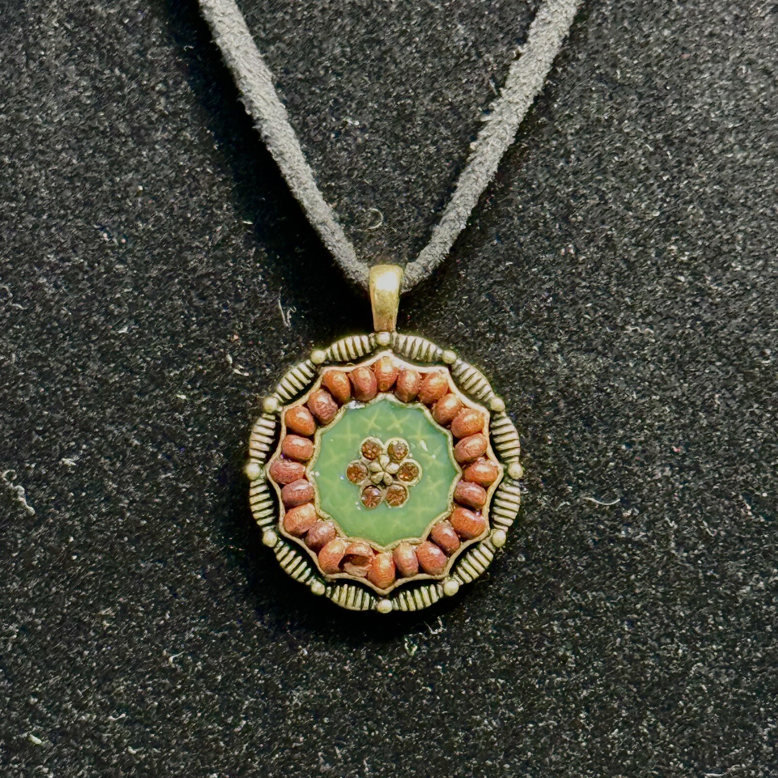Lia Sophia Green and Brown Necklace Acrylic Rhinestones Bohemian