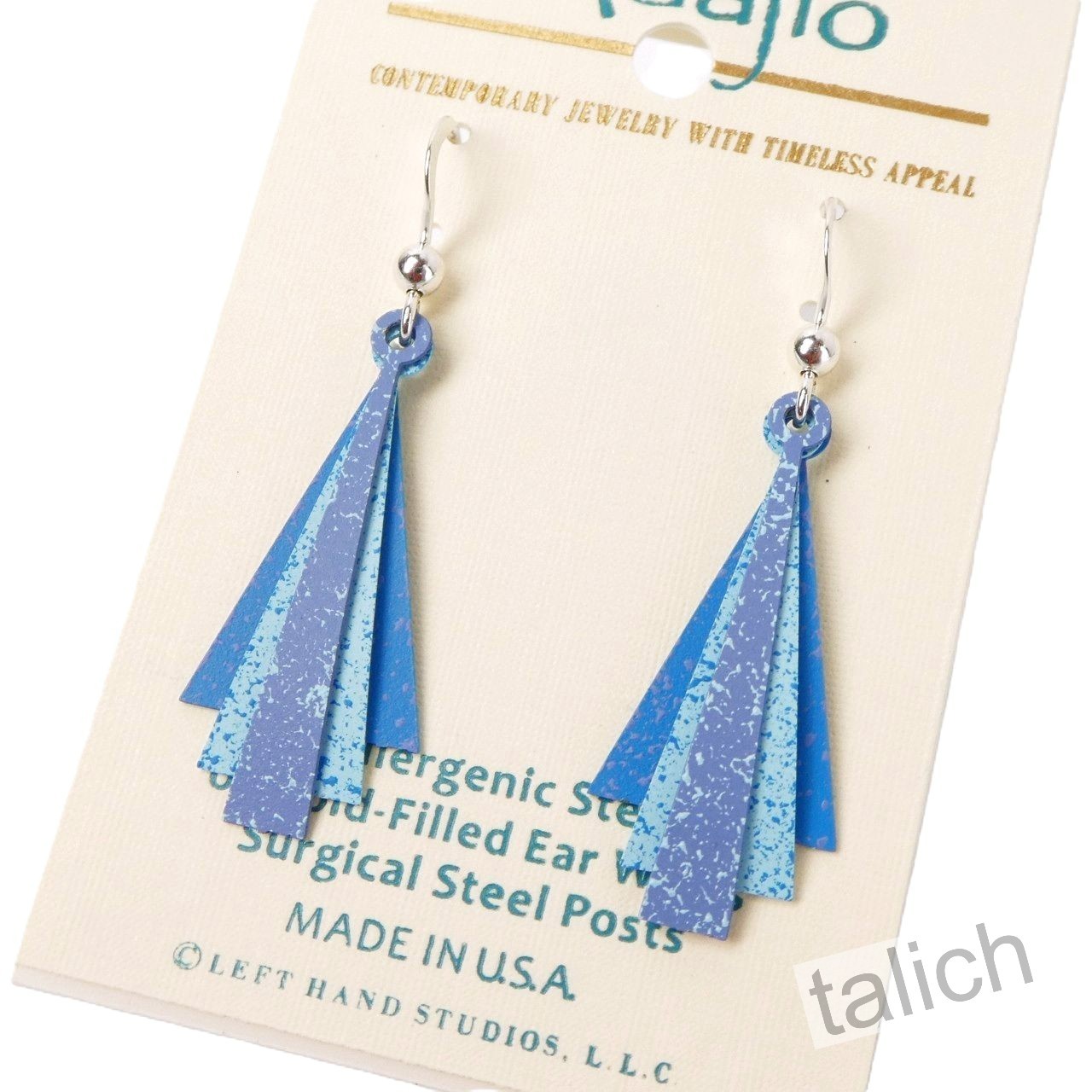 Adajio Earrings 3 Part Layered Triangles in Blue Hues Handmade Unique 8045