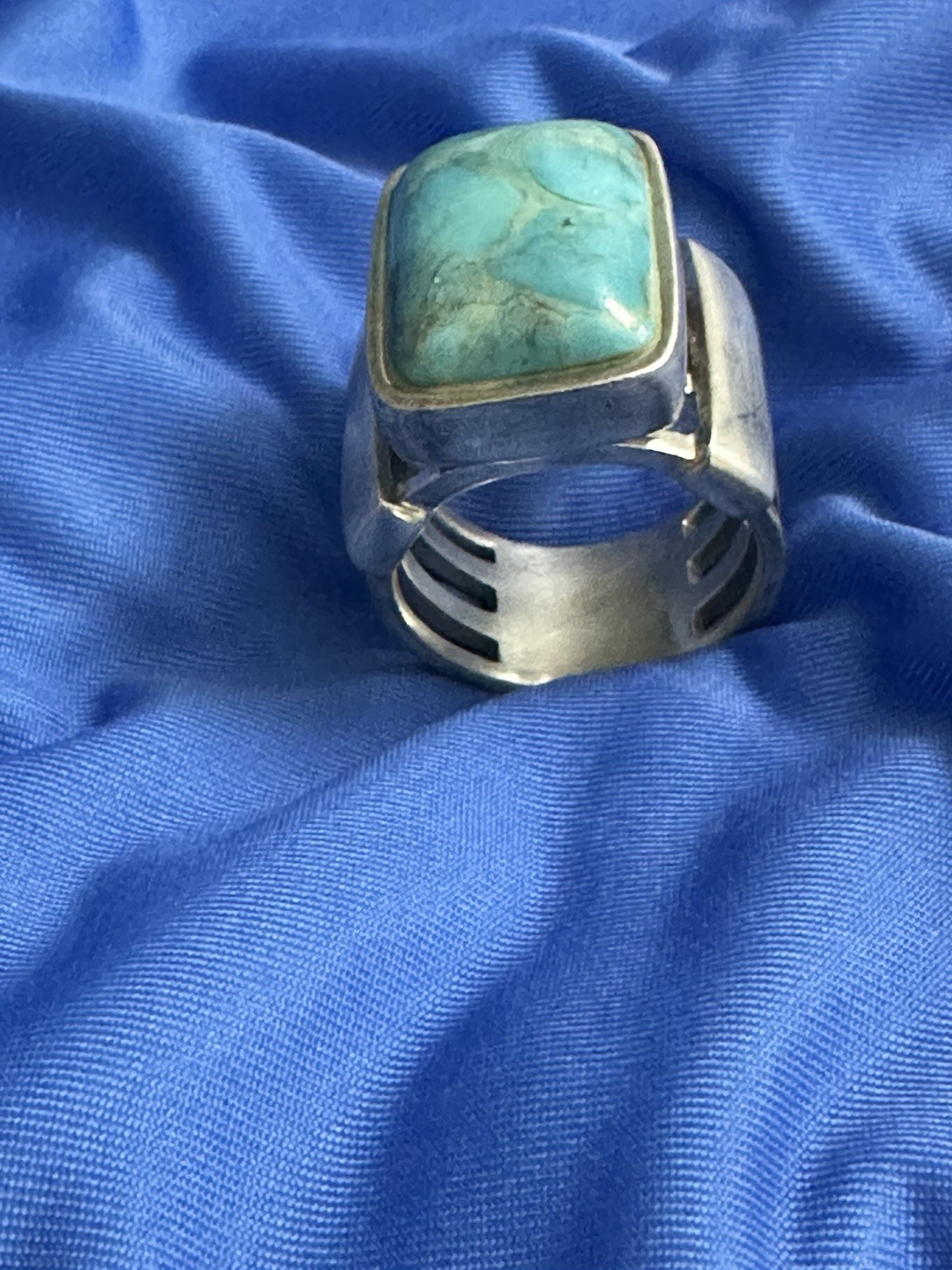 Barse 925 Sterling Silver Cushion Turquoise Bezel Set Band Ring Size 8.25