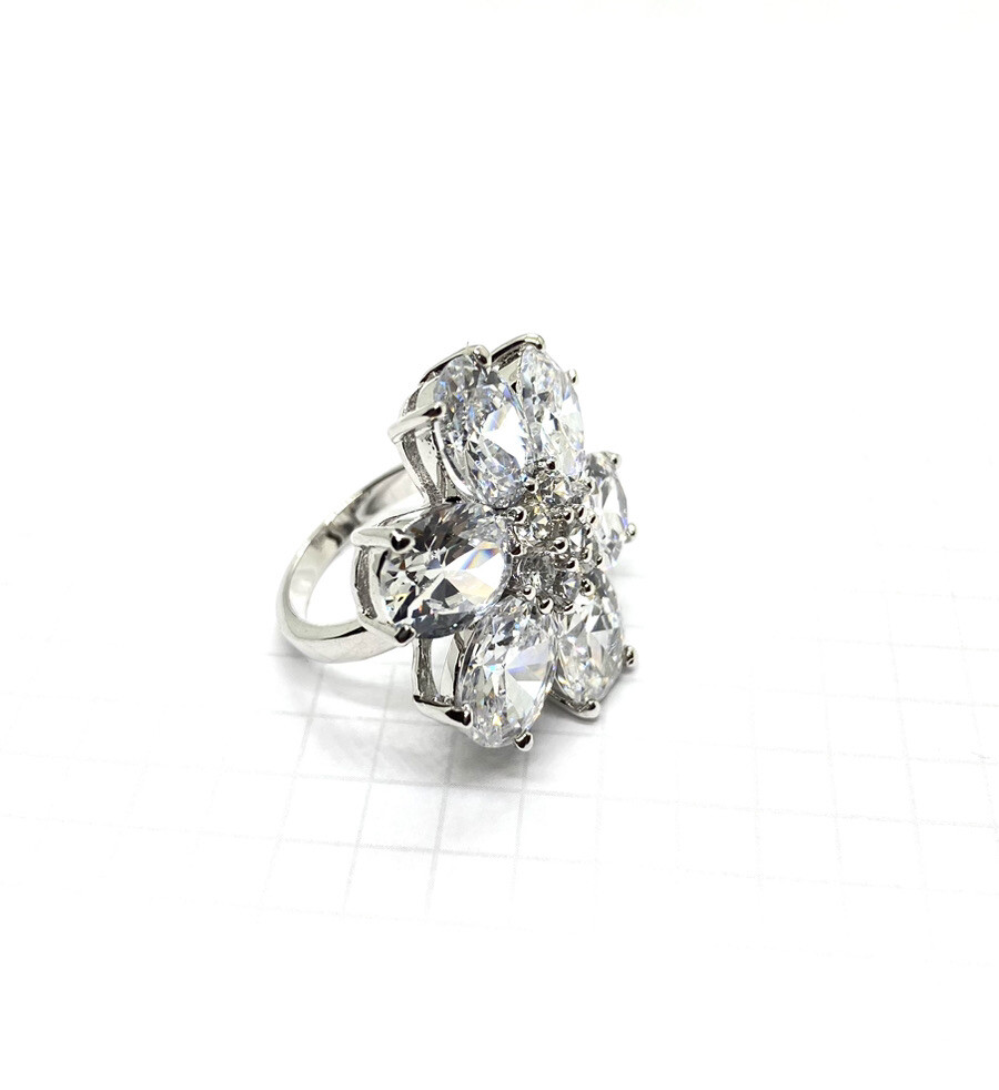(SIZE 6,7,8,9) Massive Huge CZ STONES FLOWER COCKTAIL RING .925 STERLING SILVER