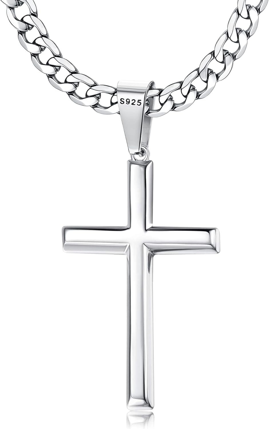 Elegant Beveled Edge Sterling Silver Cross Necklace – Adjustable 16-30 Inches