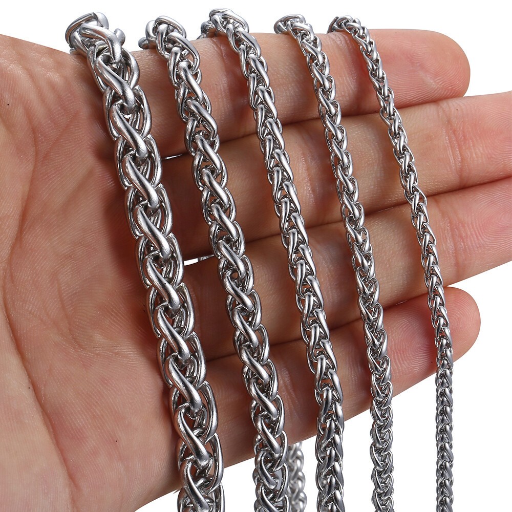 3/4/5/6/8mm Wheat Spiga Chain Stainless Steel Necklace Gold/Silver Men Link