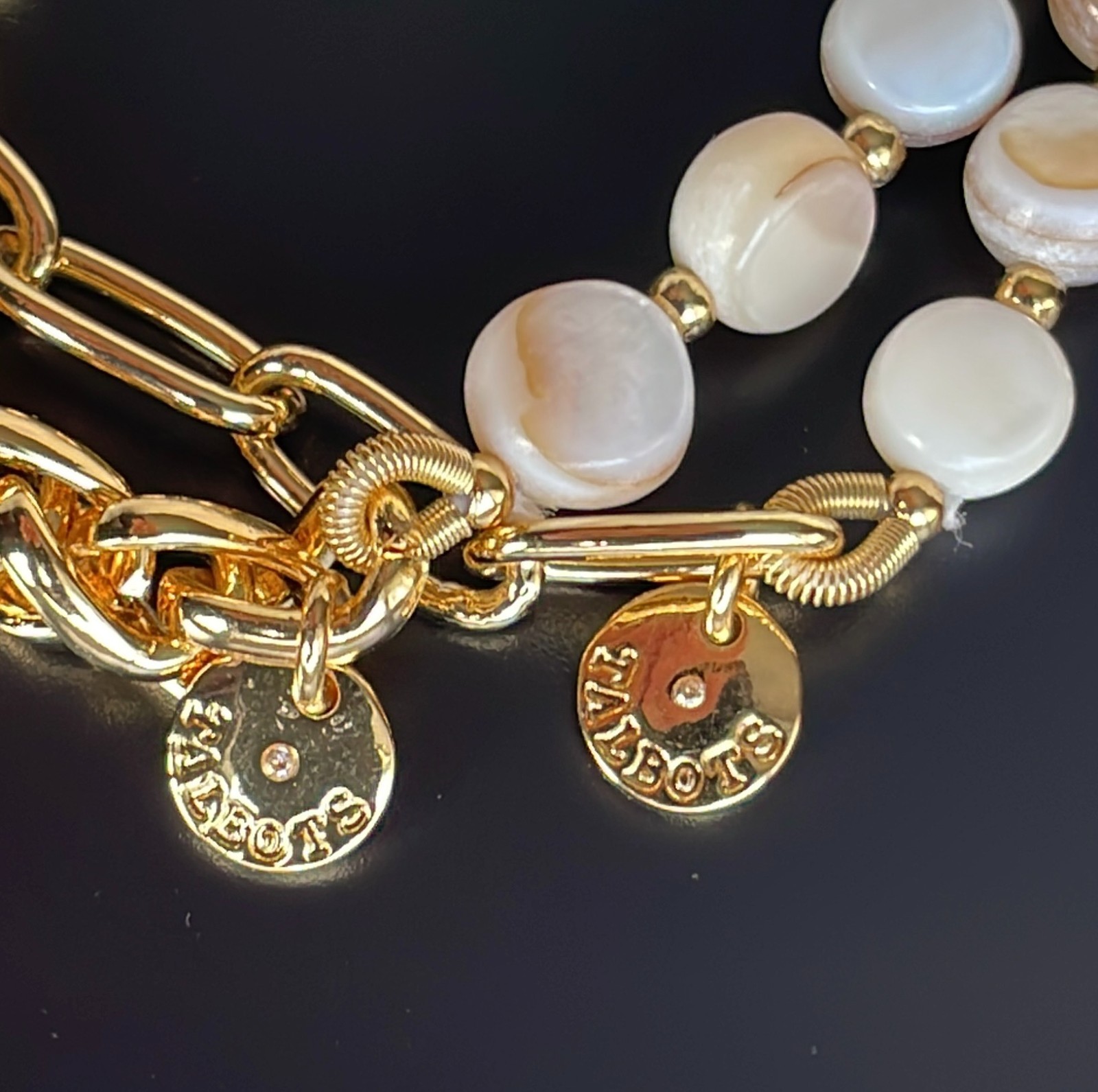 Talbots Gold-Tone & Mother-of-Pearl Stretch Bracelet Set of Two, 6 -7 inch – NWT