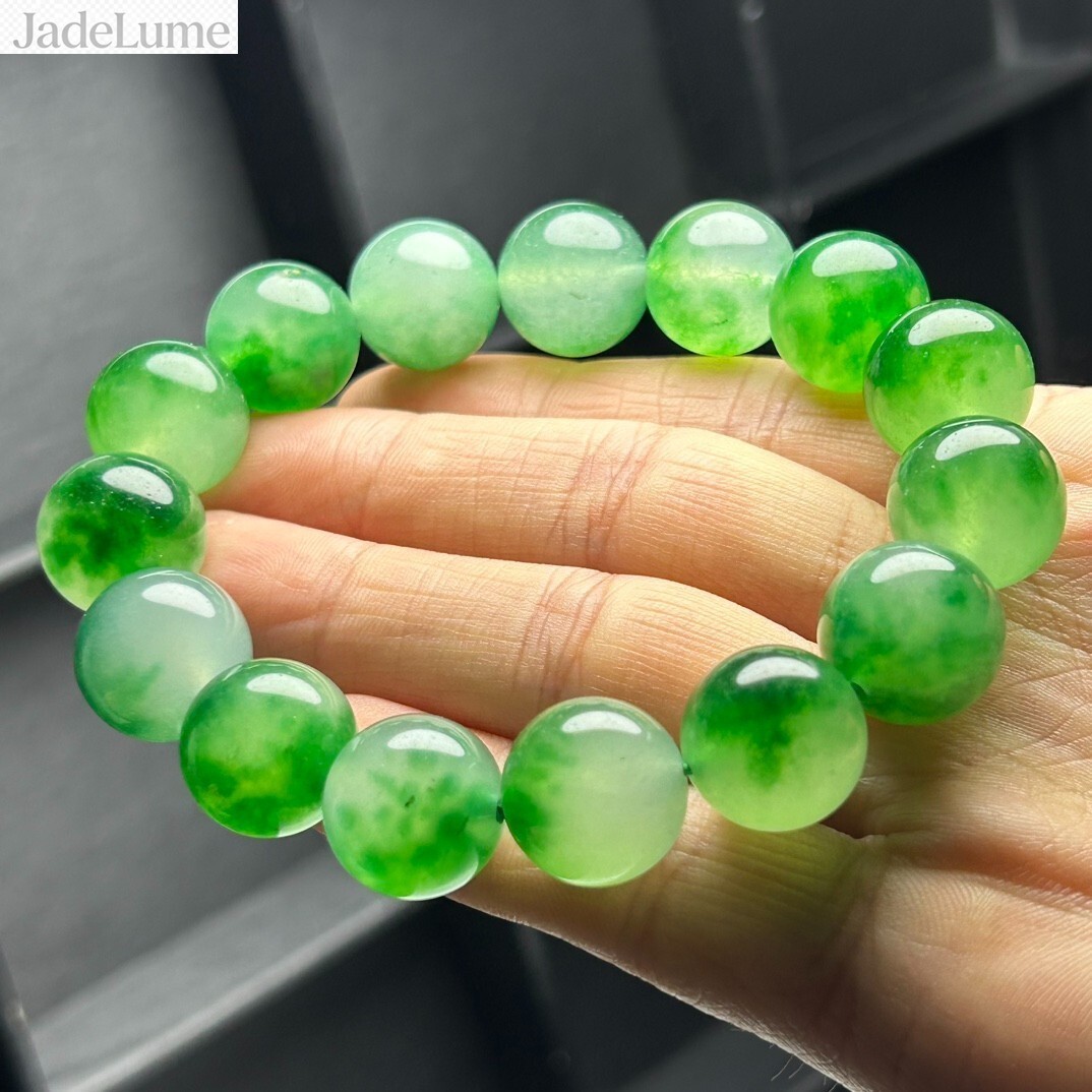 Real Natural Ice Green Burmese Beads Jade jadeite Bracelets Bangle 14MM