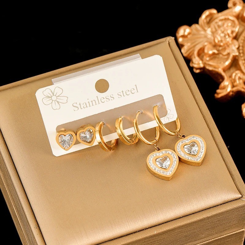 316L Stainless Steel Earrings Set Women Fashion New 18K Gold Plated Ear Waterpr