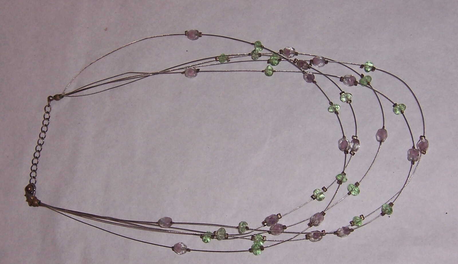 5 Strand Wire Necklace with Acrylic Beads – Adjustable to 18″ – No Mark #N441
