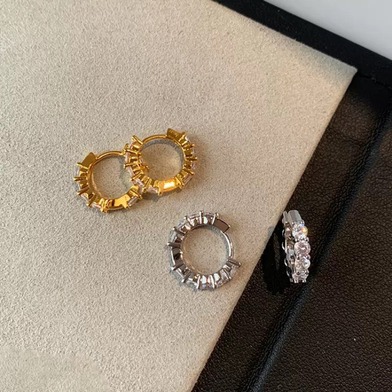 10mm CZ Huggie Hoop Earrings Dainty Small Hoops Earrings Gold or Silver 491