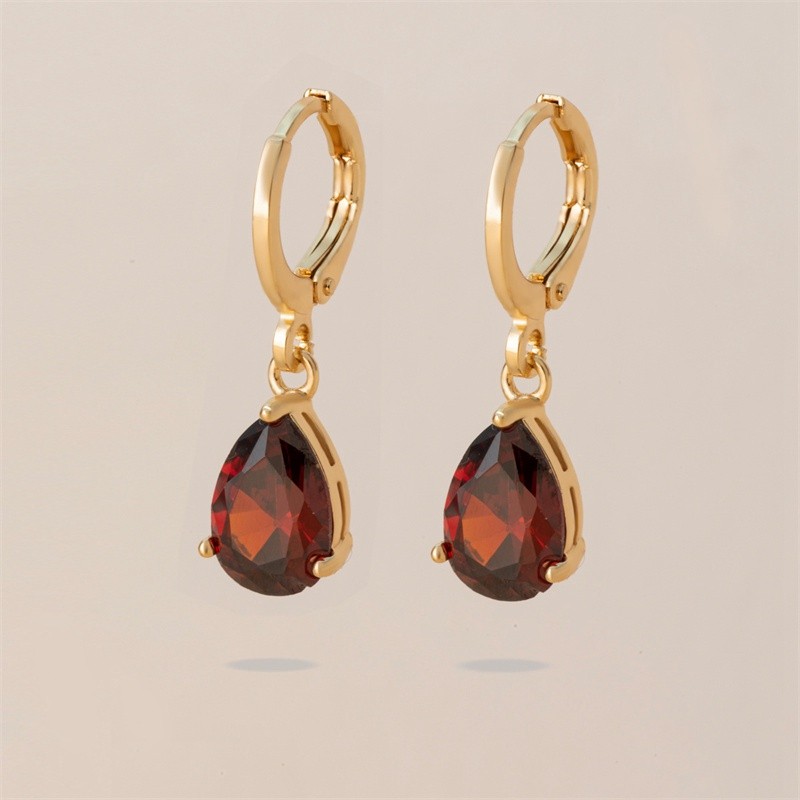 Female earrings water drop zirconium copper inlaid color all-match simple Retro