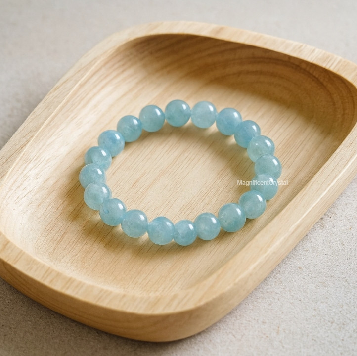 8mm Natural Aquamarine Stretch Bracelet Handmade Aqua Crystal Healing Jewelry
